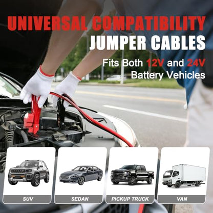 Jumper Cables,6 Gauge 16 Feet Battery Booster Cable for Car,Heavy Duty Automotive Jumper Wires with Clamp,Carrying Bag,Safety Gloves and Iron Brush for for Cars Trucks - size: 6 Gauge 16 feet (Standard)