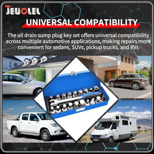 20PCS 3/8" Drive Oil Drain Sump Plug Key Set, Drain Plug Socket Kit | Hex, Square Triangle, Torx, Spline, Gearbox, Engine Repair, Mechanic tool, Oil Sump, Differential, Back Axle, Socket Wrench