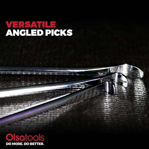 Olsa Tools Flat Pick and Hook Set - 3pc Non-Marring Pick Tools - Automotive O-Ring & Seal Removal Hook Set - Durable Steel Flat Tip Picks with Ergonomic Handles - Professional-Grade - Part: 1815