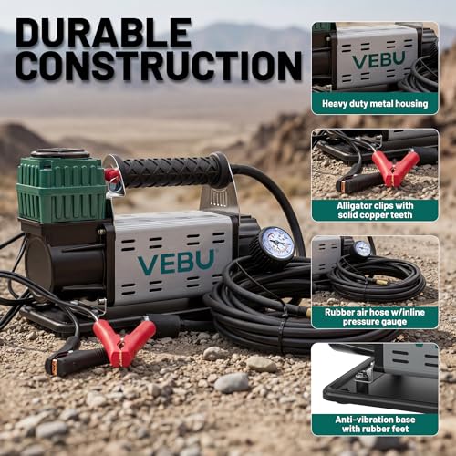 12V Air Compressor, 125PSI Tire Inflator with In-line Pressure Gauge, 5.65CFM Fast Inflation for Off-road Vehicles, Trucks, SUVs, RVs, ATVs, DC Power, Corded Electric - style: Single Cylinder + Inline Gauge