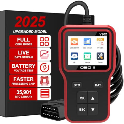 OBD2 Scanner Diagnostic Tool - Code Reader for Cars, Check Engine Light, Read/Clear Error Codes, Emissions Readiness, Battery Tester, All OBD II Vehicles Since 1996 - color: Red