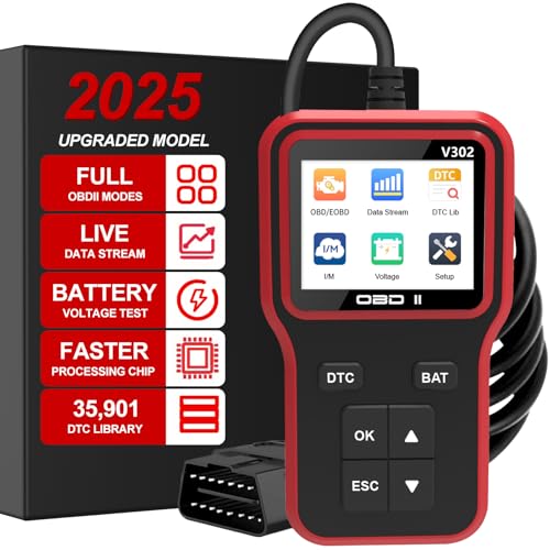 OBD2 Scanner Diagnostic Tool - Code Reader for Cars, Check Engine Light, Read/Clear Error Codes, Emissions Readiness, Battery Tester, All OBD II Vehicles Since 1996 - color: Red