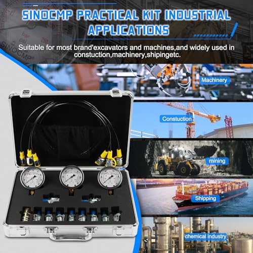 Hydraulic Pressure Gauge Test Kit Tractor Hydraulic Tester Set with 3 Gauges(25/40/60Mpa) 3 Hoses(64.5in) 11 Quick Connectors for Excavator Construction Machinery(Silver) - size: Silver 3 Gauges 11 Connector