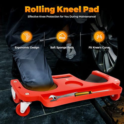Rolling Knee Pad with Wheels & Tool Tray - Heavy Duty 220lb Kneeling Stool for Flooring, Gardening, Construction - Ergonomic Knee Cushion Mat, Movable Knee Dolly