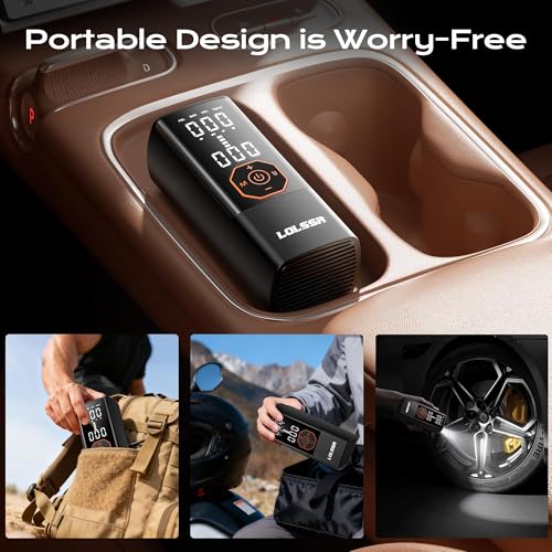 Tire Inflator Portable Air Compressor Air Pump Tires Cordless Electric 180PS for Car, Motorcycle, Bike, Ball, with Tire Gauge Pressure-Black