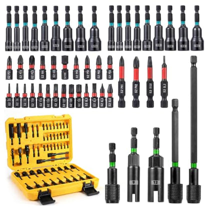Upgraded 54-Piece Impact Magnetic Nut Driver Set, 1/4" Metric & SAE Impact Drill Driver Bit, Wing Nut Driver, Screwdriver Bit, Socket Adapters, Quick-Release Extension, Bit Extension Holder