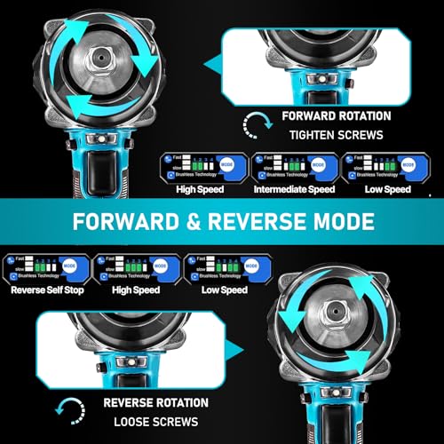 Cordless 1/2 inch Brushless Impact Wrench,1000Nm(738ft-lbs) High Torque Brushless Impact Gun with 2pc 5.5AH Battery,6 Impact Sockets,Fast Charger,Storage Case,Power Impact Wrench for Car Truck
