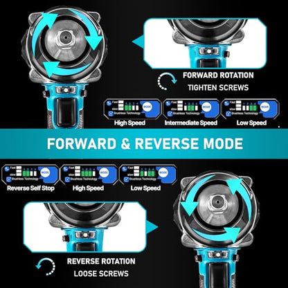 Cordless 1/2 inch Brushless Impact Wrench,1000Nm(738ft-lbs) High Torque Brushless Impact Gun with 2pc 5.5AH Battery,6 Impact Sockets,Fast Charger,Storage Case,Power Impact Wrench for Car Truck
