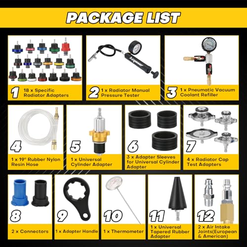 36PCS Cooling System Pressure Test & Vacuum Coolant Fill Kit | Universal Coolant Pressure Tester Kit, Radiator Leak Detection & Airlift Tool Set for Automotive Maintenance
