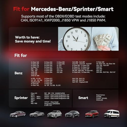 iCarsoft MB V1.0 Diagnostic Tool for Mercedes-Benz/Sprinter/Smart/Maybach 1996-2026 Full System OBD2 Scanner Check Engine Code Reader SAS Oil Reset Battery Test Live Data Lifetime Free Updates CAN FD