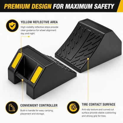 Rubber Wheel Chocks 8-Pack Heavy Duty L:6.4xW:4.8xH:4in | Durable rubber non-slip wheel chocks. For trailers, RVs, trucks, cars, campers. 8-pack, compact size, easy storage. - size: L: 6.4 x W:4.8x H:4(8pc)