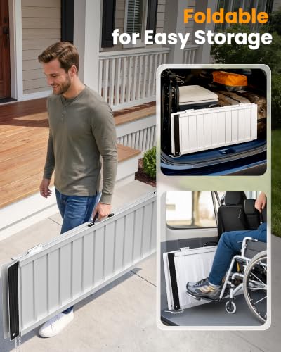 Wheelchair Ramp 4FT, gardhom 800 Lbs Aluminum Portable Folding Handicap Ramp Wheel Chair Ramp for Home Steps Threshold Doorways Stairs Curbs Scooter - size: 4 Foot (Pack of 1)