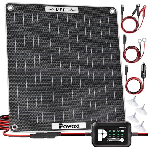 POWOXI 30W Solar Battery Charger: 12V Solar Car Battery Trickle Maintainer - with MPPT Controller Parameter Adjustable - for RV Boat Marine Motorcycle Trailer Truck Tractor - Solar Panel Kit - size: 30W-MPPT Pro
