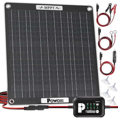 POWOXI 30W Solar Battery Charger: 12V Solar Car Battery Trickle Maintainer - with MPPT Controller Parameter Adjustable - for RV Boat Marine Motorcycle Trailer Truck Tractor - Solar Panel Kit - size: 30W-MPPT Pro