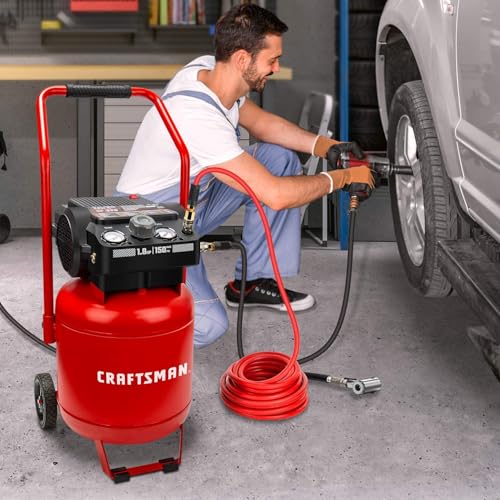 Craftsman Air Compressor 10 Gallon, Peak 1.8 HP, Max 150 PSI, 4.0CFM@90PSI, 5.0 CFM@40PSI, Oil-free, Portable Air Compressor with Wheel, 120V, Model: CMXECXA0331042