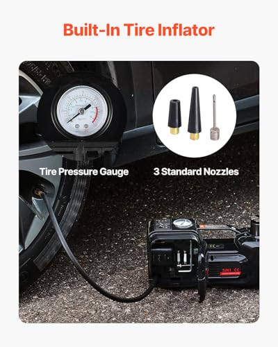 VEVOR Electric Car Jack, 5 Tons /11000 lbs, Scissor Jack with Built-in Inflator, 12V Tire Change Replacement with Impact Wrench & LED Light, Portable Jack kit for Sedan, SUV, Truck