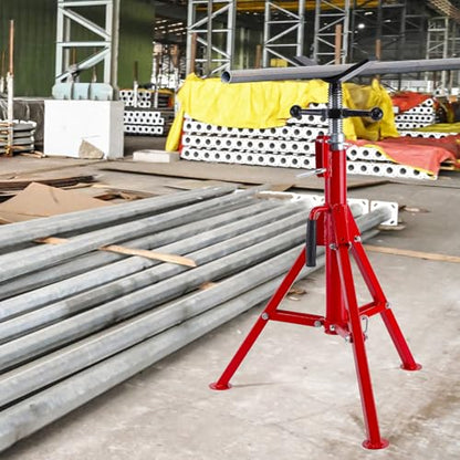 V Head Pipe Jack Stand Robust Steel Heavy-Duty Construction | 28-52 Inch Adjustable Height | 2500 Lb Load Capacity | with Portable Folding Legs | Ideal for Welding, Automotive, Construction Projects