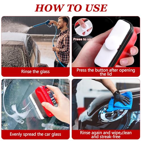 Automotive Oil Film Cleaning Brush for Glass Windshield & Windows – Upgrade 2.0 Kit with Cleaner & Refill, Anti-Rain & Anti-Fog Coating, Windshield Cleaner Tool for Clarity and Safer Driving (Red)