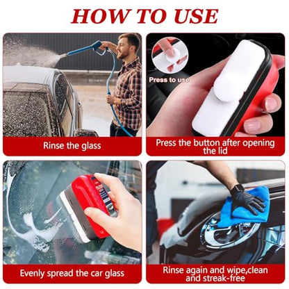 Automotive Oil Film Cleaning Brush for Glass Windshield & Windows – Upgrade 2.0 Kit with Cleaner & Refill, Anti-Rain & Anti-Fog Coating, Windshield Cleaner Tool for Clarity and Safer Driving (Red)
