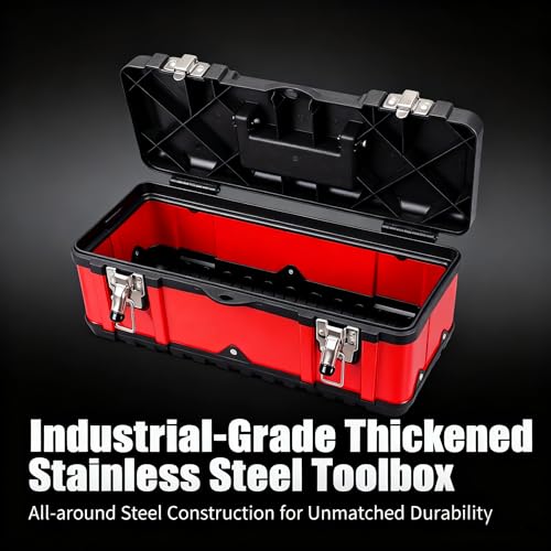 Jack Boss Tool Box 15.5 Inch Small Portable Tool Organizer Box with Built-in Short Non-slip Handle Car Box with Removable tray - size: 15.5Inch
