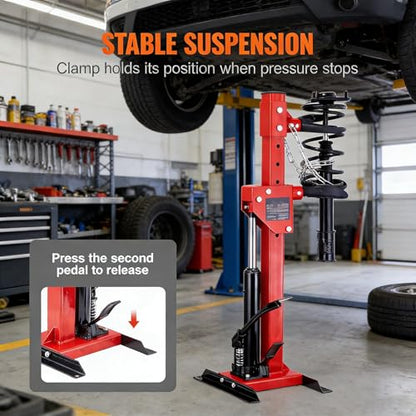 Professional Hydraulic Coil Spring Compressor for Car, SUV & Truck – Heavy Duty Foot Pedal Operated Strut & Shock Absorber Tool with Safety Lock, Durable Steel Construction, Red - color: Red
