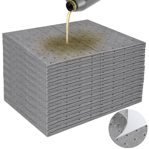 100PC Oil Absorbent Pads | 13"x10" Meltblown Polypropylene Mats, Hand-Tear Lines for Automotive & Workshop | Vacuum Eco-Packaging, Reusable Spill Control - color: 100 Gray