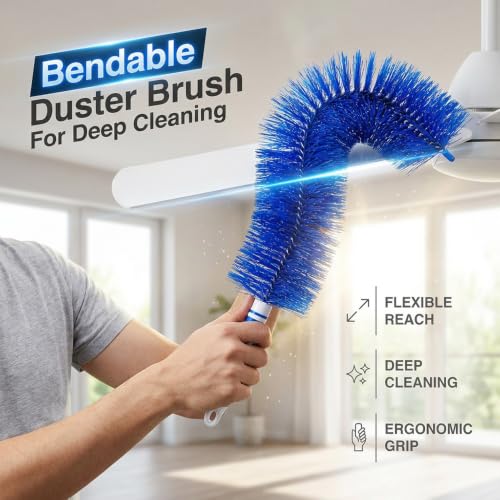 Fan Cleaning Brush, 2026 New Bendable Microfiber Head Dusting Brushes, Reusable Fan Cleaner Brush Dust Remover for Electric Fans, Air Conditioning, Car Vents and Blind，Blue：48cm - color: Blue, size: 48cm