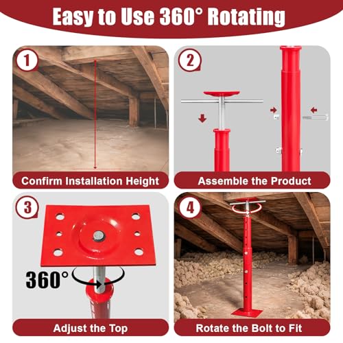2 Pack Adjustable House Floor Jacks, 19"-38" Height Range Jack Post for Leveling, 2-3 Ton Lod Capacity Heavy-Duty Basement Support Screw Jack for House Foundation, Stairs, Porches, Roof Beams, Red - size: 19"-38" (2Pack)