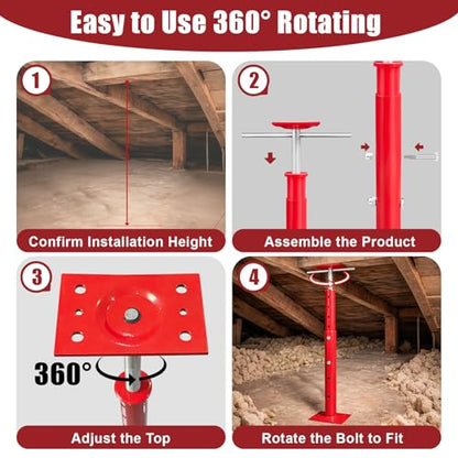 2 Pack Adjustable House Floor Jacks, 19"-38" Height Range Jack Post for Leveling, 2-3 Ton Lod Capacity Heavy-Duty Basement Support Screw Jack for House Foundation, Stairs, Porches, Roof Beams, Red - size: 19"-38" (2Pack)