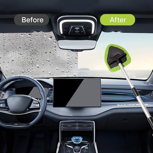 Qydipclin 11pcs Windshield Cleaner Tool, Car Window Cleaning Wash Kit with 6 Reusable Microfiber Pads 2 Spray Bottles and Extendable Handles Auto Glass Wiper Kit, Green - color: Green