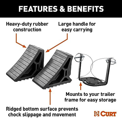 CURT 22802 HD Wheel Chocks 2-Pack with Mounting Bracket - size: 2-Pack with Mounting Bracket