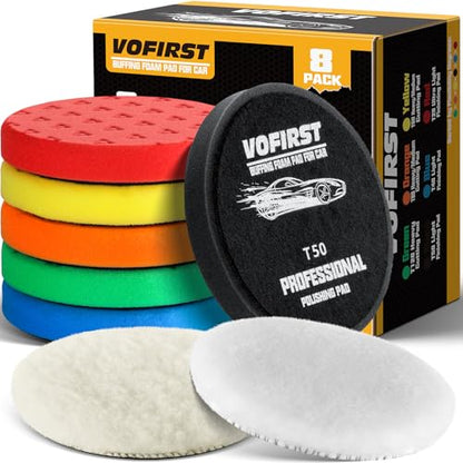 Polishing Pad 7.5 Inch 8 Pcs Foam Buffing Pads Kit with Wool Pads | Complete Cutting, Polishing and Final Finishing Workflow - size: 7.5 Inch