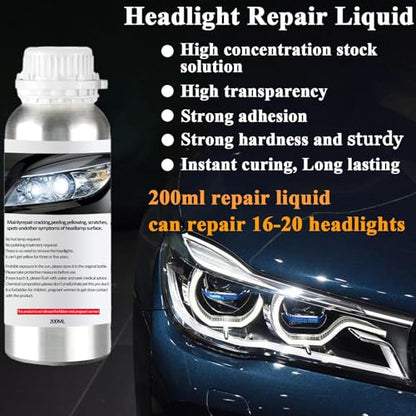 Pmbqifay Headlight Restoration Kit, Car Headlight Polish Repair Renovation Kit with 200ML Repair Liquid for Repair Headlight Yellowing, Haze, Oxidation, Scrashes - size: XL