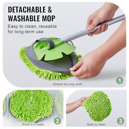 VEVOR Car Wash Brush, 62-Inch Extendable Car Washing Brush with Long Handle, Soft Chenille Fiber Car Wash Mop Mitt, 180° Rotatable Car Cleaning Brush with 1 Replacement Mop for Car, RV, Window, Floor - style: Soft Chenille Fiber head