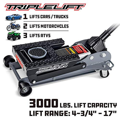 Powerbuilt 3000 Pound Triple Lift Garage Jack, Heavy Duty Vehicle, Truck, Car, Motorcycle, Transmission Lift, 1.5 Ton Capacity, 620622 - color: Black, size: 1.5 Ton