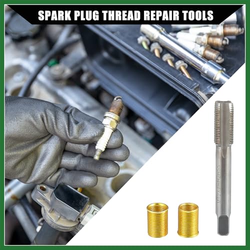 Motoforti Outer/Universal Spark Plug Thread Repair Tools with M10x1.0 Inner Thread Inserts and M12x1.0 Tap/Durable/Metal / 1 Set/Gold Tone Long-lasting