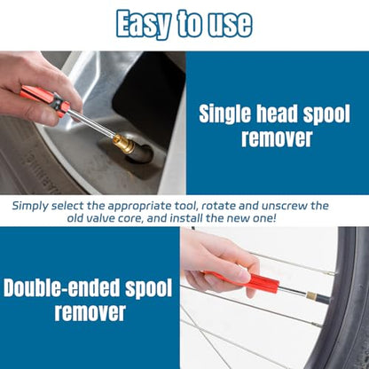 Hovom 6PCS Tire Valve Stem Tool Kit, Car A/C Tire Valve Core Removal Installation Tools, 4-Way Valves Tool, Single and Dual Head Valves Core Remover, Universal Tires Stem Repair Kit (6PCS)