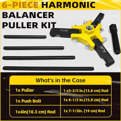 KJE Harmonic Balancer Puller Kit – Adjustable 3-Jaw Puller Set for Removing Harmonic Dampers & Balancers -Includes 3/8” Square Drive Forcing Screw & 4 Rods - size: 1pcs