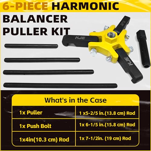 KJE Harmonic Balancer Puller Kit – Adjustable 3-Jaw Puller Set for Removing Harmonic Dampers & Balancers -Includes 3/8” Square Drive Forcing Screw & 4 Rods - size: 1pcs