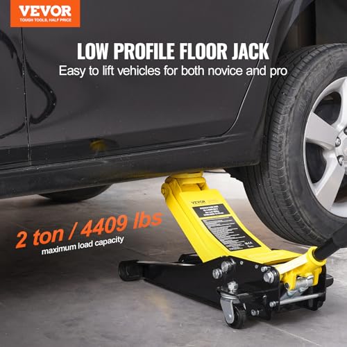 VEVOR Low Profile Floor Jack 2 Ton (4400 lbs), Heavy Duty Iron Hydraulic Racing Floor Jack, Hydraulic Car Jack, Dual Piston Quick Lift Pump, 3"-18.5" Height Lifting Range (Yellow)