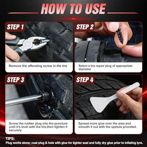 60Pcs Screw Tire Plug Repair Kit, 3 Sizes Rubber Nails and Screwdriver for Car, Motorcycle, Truck and Tractor