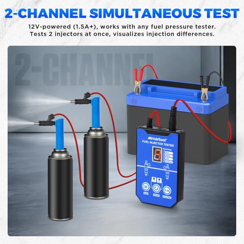 Fuel Injector Tester Cleaner Kit for Auto & Motorcycle | 8 adjustable pulse modes; compatible with 12V/5V; 6 size adapters; LCD display; dual channel 4-wire design