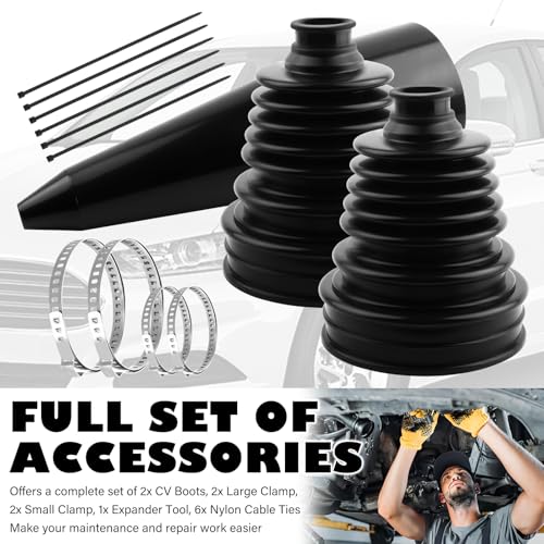 2PCS CV Boot Repair Kit with Expander Tool and Clamps,Silicone CV Axle Boot Repair Kit for 2.41" 2.81" 3.43" Calibers, Tie Rod Boots for Joint Dustproof and Waterproof - color: 2PCS+Expander Tool