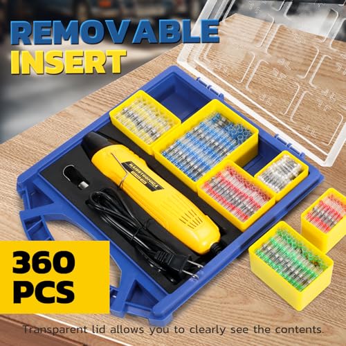 haisstronica Solder Seal Wire Connectors Set with Heat Gun,Waterproof Electrical Connectors Moving Storage Boxes Heat Gun for Automotive, Marine, Wiring Repair (360PCS) - size: 360PCS