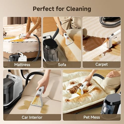 Uwant Upholstery Cleaner Machine with 18Kpa Suction Portable Carpet Cleaner Machine for Cars, Pets with Pet Pro Solution and Self Cleaning Tools Set of 1 for Spot, Rug, Couch - color: White-Cappuccino