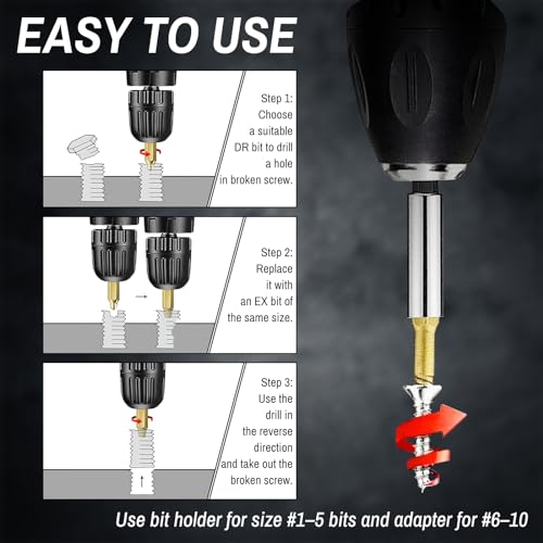 22PCS Titanium Damaged Screw Extractor Set, HSS 4341 Screw Extractor Kit, Easy Out Stripped Screw Extractor of Rusty & Broken with Magnetic Extension Bit Holder & Socket Adapter - size: 22 Pieces