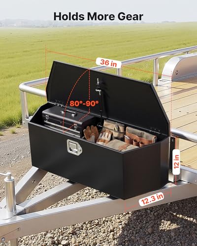 VEVOR Trailer Tongue Box, Heavy Duty Trailer Tongue Tool Box Storage Organizer, Utility Tool Chest for Pickup Truck Bed, RV, SUV, Off-Road Vehicle, Steel, 36" x 12" x 12", Upgraded Lock Version - size: 36" Black (with upgraded lock), style: Steel