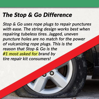 Stop & Go 8065 12 Piece Tubeless Tire Repair Kit with Rope Plugs and CO2 Inflation for Punctures and Flats on ATV, Golf Cart, Mower, & Utility Vehicle (5 Plugs)