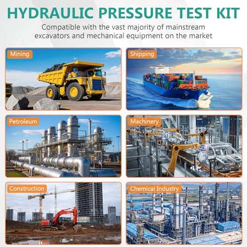 Hydraulic Pressure Test Kit, 5 Gauges 10–600 Bar/150–10 000 PSI, 13 Test Couplings 14 Tee Connectors 5 Hoses, Hydraulic Test Gauge Kit in Case for Excavator Construction Machinery Pressure Tester