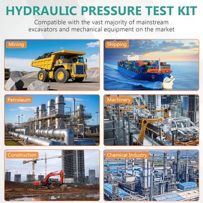 Hydraulic Pressure Test Kit, 5 Gauges 10–600 Bar/150–10 000 PSI, 13 Test Couplings 14 Tee Connectors 5 Hoses, Hydraulic Test Gauge Kit in Case for Excavator Construction Machinery Pressure Tester